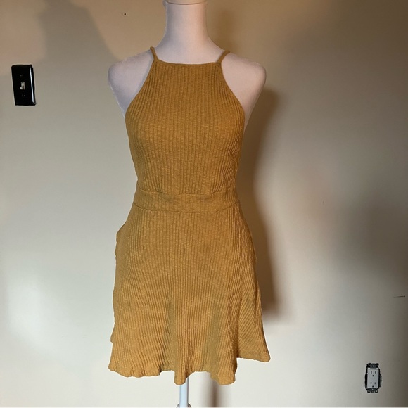Free People Dresses & Skirts - Free People Beach Yellow Open Back Knit Mini Dress size Small